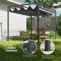Outsunny 10x7ft Pergola with Retractable Roof Outdoor Patio Sun Shelter Garden Grape Tent Water-resistant Yard Shade Grey(m-5)