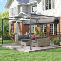 Outsunny 13' x 10' Patio Pergola with Retractable Canopy, Outdoor Sun Shelter, Yard Shade, Dark Grey(m-9)