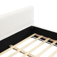 King Upholstered Wide-Edge Bed with 12 Wooden Slats, Breathable Fabric, Solid Bed Frame with 6 Support Legs, 87.5'' L x 83'' W x 27.5'' H, Beige(m-5)