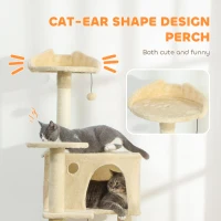 PawHut 63 Inch Cat Tree with Sisal Scratching Posts, Condos, Plush Perches, Hammock, Ladder, Dangling Balls, Beige(m-5)
