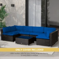 Outsunny Outdoor 14pc Patio Rattan Sofa Set Cushion Polyester Cover Replacement Set - No Cushion Included Navy Blue(m-6)