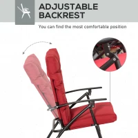 Outsunny Set of 2 Outdoor Folding Chairs with Adjustable Backrest, Padded Camping Chairs for Outdoor Events, Red(m-6)