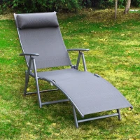 Outsunny Heavy-duty Adjustable Folding Reclining Chair Outdoor Sun Lounger Patio Chaise Lounge Garden Beach Gravity Lounge with Pillow, 7 Adjustable Backrest Positions, Grey(m-1)