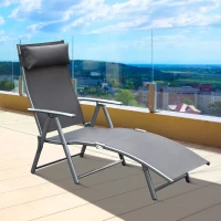 Outsunny Heavy-duty Adjustable Folding Reclining Chair Outdoor Sun Lounger Patio Chaise Lounge Garden Beach Gravity Lounge with Pillow, 7 Adjustable Backrest Positions, Grey(m-8)