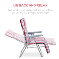 Outsunny Set of 2 Garden Sun Lounger, Outdoor Reclining Seat Cushioned Seat, Foldable Adjustable Recliner, Grey and Red(m-4)