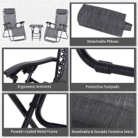 Outsunny Zero Gravity Chair Set of 2 Patio Chair with Side Table Cupholders and Pillows for Pool, Backyard, Lawn, Dark Grey(m-7)