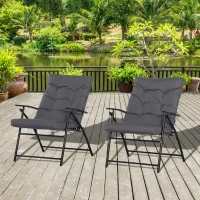 Outsunny Set of 2 Outdoor Folding Chairs with Adjustable Backrest, Padded Camping Chairs for Outdoor Events, Grey(m-8)