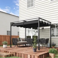 Outsunny 10' x7' Patio Pergola with Retractable Canopy, Outdoor Sun Shelter, Yard Shade, Black(m-8)
