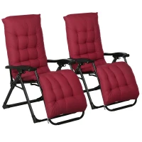 Outsunny Folding Garden Chairs Set of 2, Reclining Zero Gravity Chair, Sun Lounger with Cushion and Headrest, Wine Red(m-2)