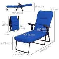 Outsunny Outdoor Lounge Chair with Padded Cushion, Folding Reclining Patio Garden Chair with Recline Back, Footrest, for Poolside, Patio, Blue(m-3)