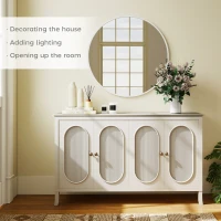 HOMCOM 36" Round Mirror, Bathroom Wall Mirror with Metal Frame, Decorative Vanity Mirror for Living Room, Bedroom, White(m-4)