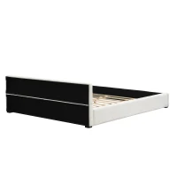 King Upholstered Wide-Edge Bed with 12 Wooden Slats, Breathable Fabric, Solid Bed Frame with 6 Support Legs, 87.5'' L x 83'' W x 27.5'' H, Beige(m-9)