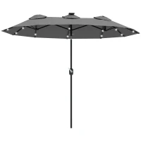 Outsunny Double-sided Patio Umbrella, 9.7' Outdoor Umbrella with Tilt and Crank, LED Solar Light and 12 Ribs, Gray(m-11)