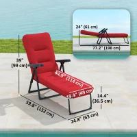 Outsunny Folding Outdoor Lounge Chair with Cushion, Adjustable Backrest, Reclining Patio Garden Chair with Footrest, Wine Red(m-3)