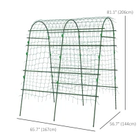 Outsunny Arched Garden Trellis w/ Climbing Net Metal Cucumber Plant Trellis A-Frame for Climbing Plants 57" x 66" x 81"(m-3)