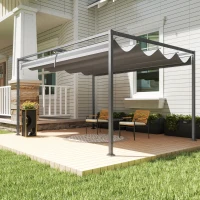 Outsunny 13' x 10' Patio Pergola with Retractable Canopy, Outdoor Sun Shelter, Yard Shade, Dark Grey(m-7)