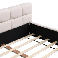 King-Size Chenille Upholstered Bed with Checkerboard Headboard, Durable Bed Frame for Homes and Families, 88'' L x 82.5'' W x 24.5'' H, Beige(m-6)