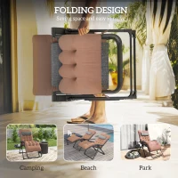 Outsunny Padded Folding Recliner Chair, Patio Lounger with Cupholder, Adjustable Backrest, Removable Cushion, Khaki(m-5)