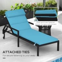Outsunny Patio Chaise Lounge Chair Cushion Replacement Sun Lounger Pads with Headrest and Ties, Turquoise(m-6)