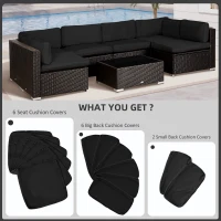 Outsunny Outdoor 14pc Patio Rattan Sofa Set Cushion Polyester Cover Replacement Set - No Cushion Included, Black(m-4)