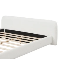 King-Size Boucle Upholstered Bed with 3 Support Legs, Minimalist Bed Frame with Birch Wood Construction, 87.5'' L x 87'' W x 24'' H, White(m-6)