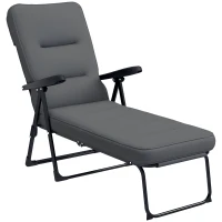 Outsunny Outdoor Lounge Chair with Padded Cushion, Folding Reclining Patio Garden Chair with Recline Back, Footrest, for Poolside, Patio, Light Grey(m-11)