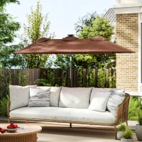 Outsunny Double-sided Patio Umbrella, 9.7 ft. Outdoor Umbrella with 45-Degree Tilt and Crank, LED Solar Light and 12 Ribs, Coffee(m-9)