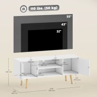 HOMCOM TV Stand Cabinet for TVs up to 55 Inches, Entertainment Unit with Storage Shelves and Wood Legs for Living Room, White(m-3)