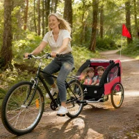 Aosom 2 Seat Bike Trailer for Kids, Baby Stroller with Storage Bag, 5 Point Harness, Bicycle Trailer with 20" Wheels, Red(m-1)