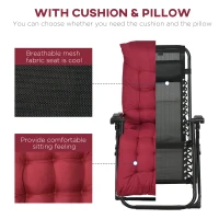 Outsunny Folding Garden Chairs Set of 2, Reclining Zero Gravity Chair, Sun Lounger with Cushion and Headrest, Wine Red(m-6)