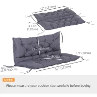Outsunny 2 Seater Garden Bench Cushion, Soft Thick Outdoor Non-Slip 2 Seater Soft Pad With Backrest for Garden Patio, 52" x 43" x 4", Dark Grey(m-3)