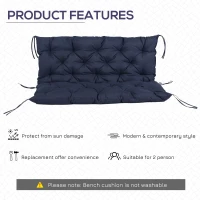 Outsunny 2 Seater Garden Bench Cushion, Soft Thick Outdoor Non-Slip 2 Seater Soft Pad With Backrest for Garden Patio, 52" x 43" x 4", Navy Blue(m-5)