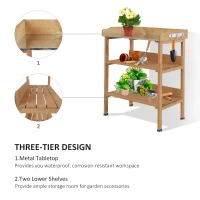 Outsunny Outdoor Garden Wooden Potting Bench Work Station Table Tool Storage Shelf w/ Hooks, Natural(m-4)