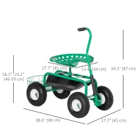 Outsunny Garden Scooter, Rolling Cart with Swivel and Adjustable Seat, Tool Tray, Bucket Basket, Green and Black(m-3)