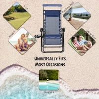 Outsunny 2 Piece Foldable Lounge Chair with Canopy Shade, Outdoor Zero Gravity Chair w/ Side Tray & Cup Holder, Reclining Lounger w/ Breathable Mesh Fabric Seat, Pillow, Blue(m-6)