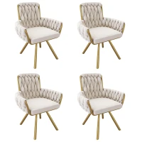 Set of 4 Velvet Tufted Dining Chairs with Ergonomic Support, Industrial-Chic Swivel Chairs with Metal Legs, 25'' L x 25'' W x 34'' H, Beige+Gold(m-2)