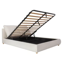 Queen Size Hydraulic Lift Storage Bed with Removable-Washable Headrests, Solid Bed Frame with Padded Cushions, 91'' L x 64'' W x 37'' H, White(m-2)