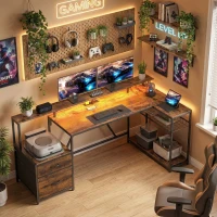 HOMCOM 76" Gaming Desk, Computer Table with RGB Lights, USB Ports, Monitor Stand and 2 Fabric Drawers, Rustic Brown(m-8)