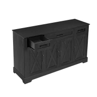 Large Buffet Sideboard with 3 Drawers and 4 Internal Door Shelves, Modern Coffee Bar for Kitchen, Living Room, 55'' L x 15.5'' W x 32'' H, Black(m-14)