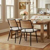 Set of 2 Modern Dining Chairs with PE Rattan Backrest, Ergonomic Side Chairs for Home or Restaurant, 19.5'' L x 19'' W x 31.5'' H, Black+Natural(m-5)