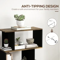 HOMCOM 5-Tier Bookshelf, Geometric S Shaped Bookcase, Tall Narrow Display Shelf for for Living Room, Study Room, Rustic Brown(m-6)