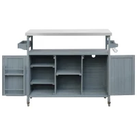 Outdoor Kitchen Island with Stainless Steel Top and Modular Shelves, Rolling Bar Cart with Spice Racks, 50'' L x 18.5'' W x 36'' H, Grey+Blue(m-13)