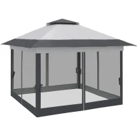 Outsunny 12' x 12' Foldable Pop-up Party Tent Instant Canopy Sun Shade Gazebo Shelter with Steel Frame, Dark Grey(m-2)