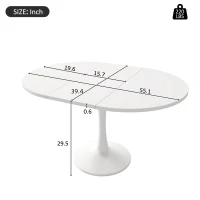 Extendable Round Dining Table for Open-Plan Kitchens and Dining Areas, Modern Table for 4–6 People, 55'' L x 39.5'' W x 29.5'' H, White(m-3)