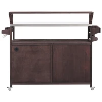 Outdoor Kitchen Island with Raised Shelf, Stainless Steel Top, Solid Storage Cabinet with Internal Rack, 53.5'' L x 27'' W x 43'' H, Dark Brown(m-13)