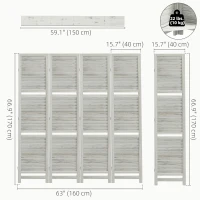 HOMCOM 4-Panel Wall Partition Room Separator with 3 Storage Shelves Foldable Design Wooden Frame 5.6FT Distressed White(m-3)