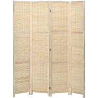 HOMCOM 4-Panel Room Divider, 5.6 FT Bamboo Freestanding Folding Privacy Screen for Indoor Bedroom Office, Natural Wood(m-11)
