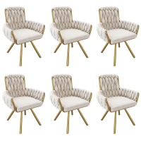 Set of 6 Velvet Dining Chairs with Electroplated Metal Legs, Upholstered Chairs with Ergonomic Support, 25'' L x 25'' W x 34'' H, Beige+Gold(m-2)