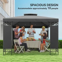 Outsunny 10 x 10 FT Canopy Gazebo, Double Roof Patio Gazebo with Screen Panels and Metal Frame for Deck, Backyard, Dark Grey(m-6)
