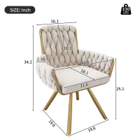 Set of 6 Velvet Dining Chairs with Electroplated Metal Legs, Upholstered Chairs with Ergonomic Support, 25'' L x 25'' W x 34'' H, Beige+Gold(m-3)